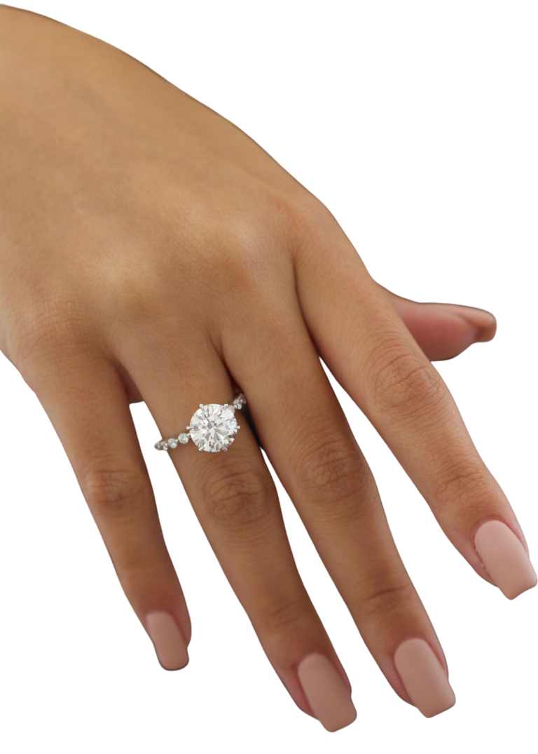 custom 3 carat diamond ring on women's hand
